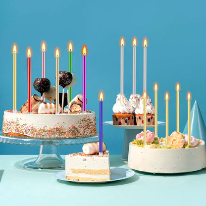 48 - Count Birthday Candles Long Thin Cake Candles - Birthday Candles, Birthday Parties, Wedding Decorations, Party Candles (Colorful)