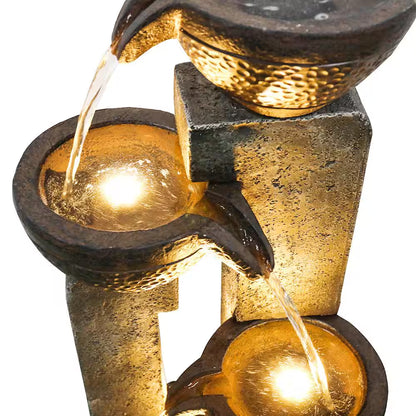 40 In. Garden Water Fountain with LED Lights, Garden Decor