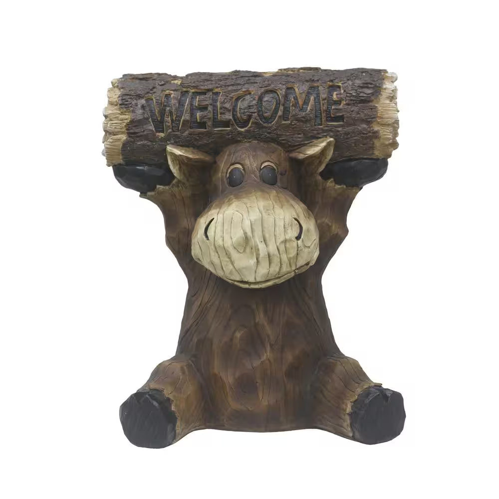 Moose Cub Holding Welcome Sign Garden Decor