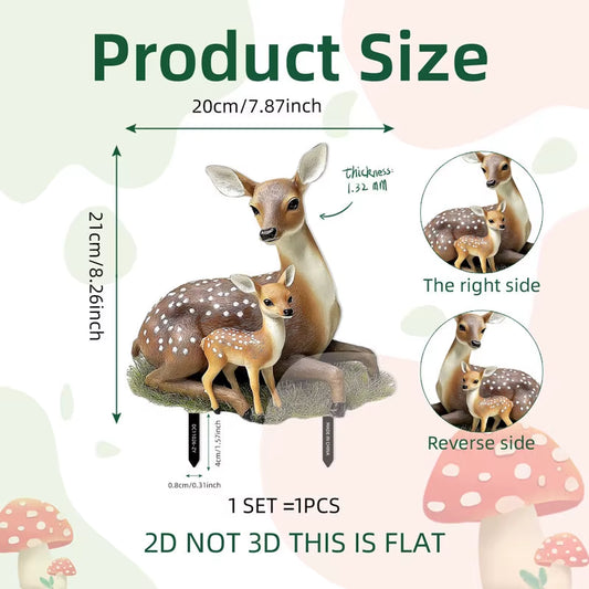 2D Elk Stakes Garden Decor Plastic Lifelike Deer Stake for Outdoor Lawn and Yard Plant Pot Potted Landscape Art Craft Ornaments