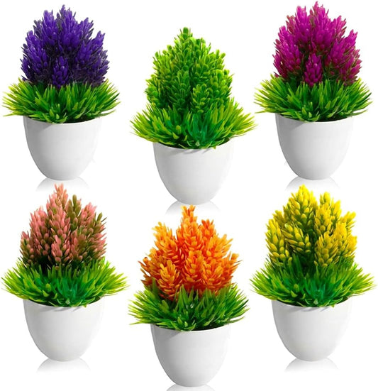 6PK Fake Plants | Fake Plant Decor | Small Faux Plant | Mini Artificial Plants | Fake Plant Set | Decorative Plants | Small Potted Topiary | Artificial Plants & Flowers (Bonsai Type A)