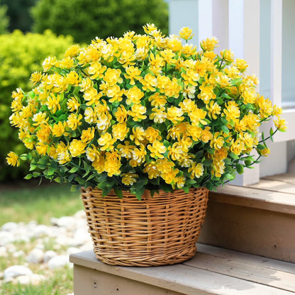 12 Bundles Artificial Flowers for Outdoors, Faux Flowers Fake Plastic Plants for Spring Summer outside Indoor Home Garden Decoration, Yellow
