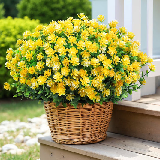 12 Bundles Artificial Flowers for Outdoors, Faux Flowers Fake Plastic Plants for Spring Summer outside Indoor Home Garden Decoration, Yellow