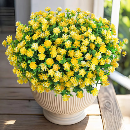 12 Bundles Artificial Flowers for Outdoors, Faux Flowers Fake Plastic Plants for Spring Summer outside Indoor Home Garden Decoration, Yellow